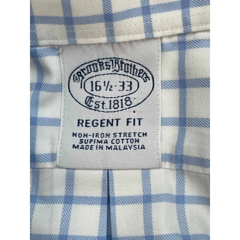 Brooks Brothers Shirt Mens 16.5-33 Check 100% Supima Cotton Regent Fit Button Up